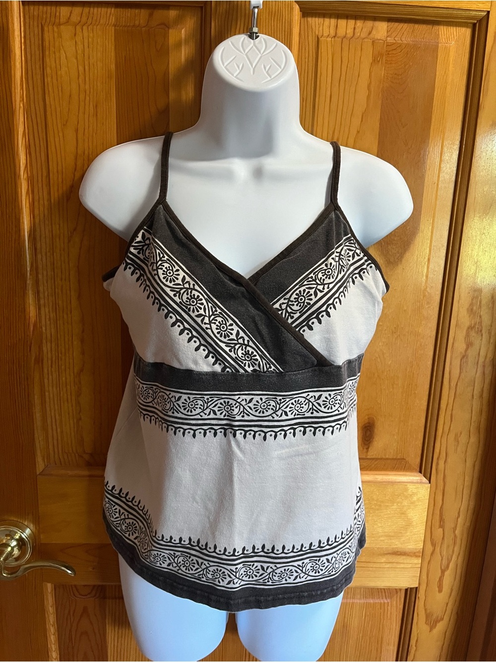 Sonoma Cream and Brown Printed Wrap-Front Camisole